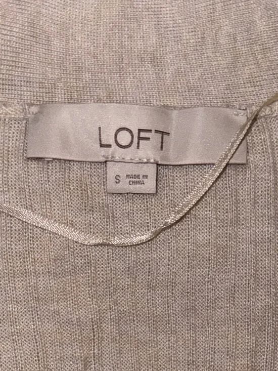 LOFT Cream Open-Front Ribbed Cardigan - Picture 4 of 4